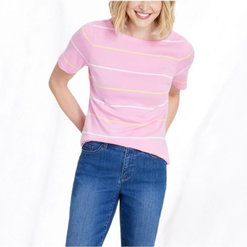 Charter Club Pink Striped Short Sleeve Shirt